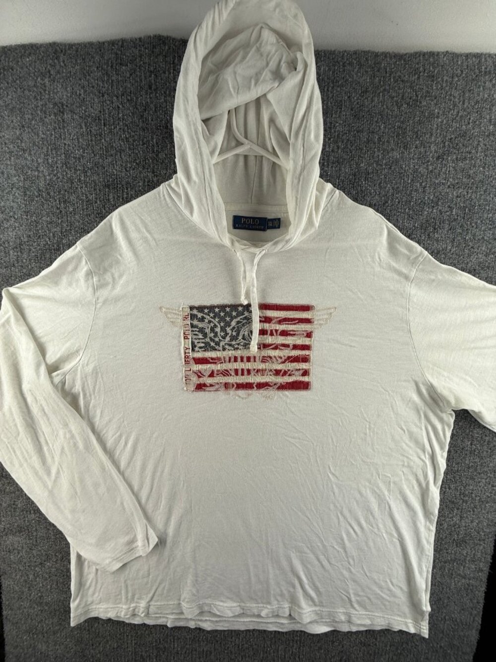Polo Ralph Lauren Lightweight USA Flag 2XL White Sweater Pullover Graphic Hooded